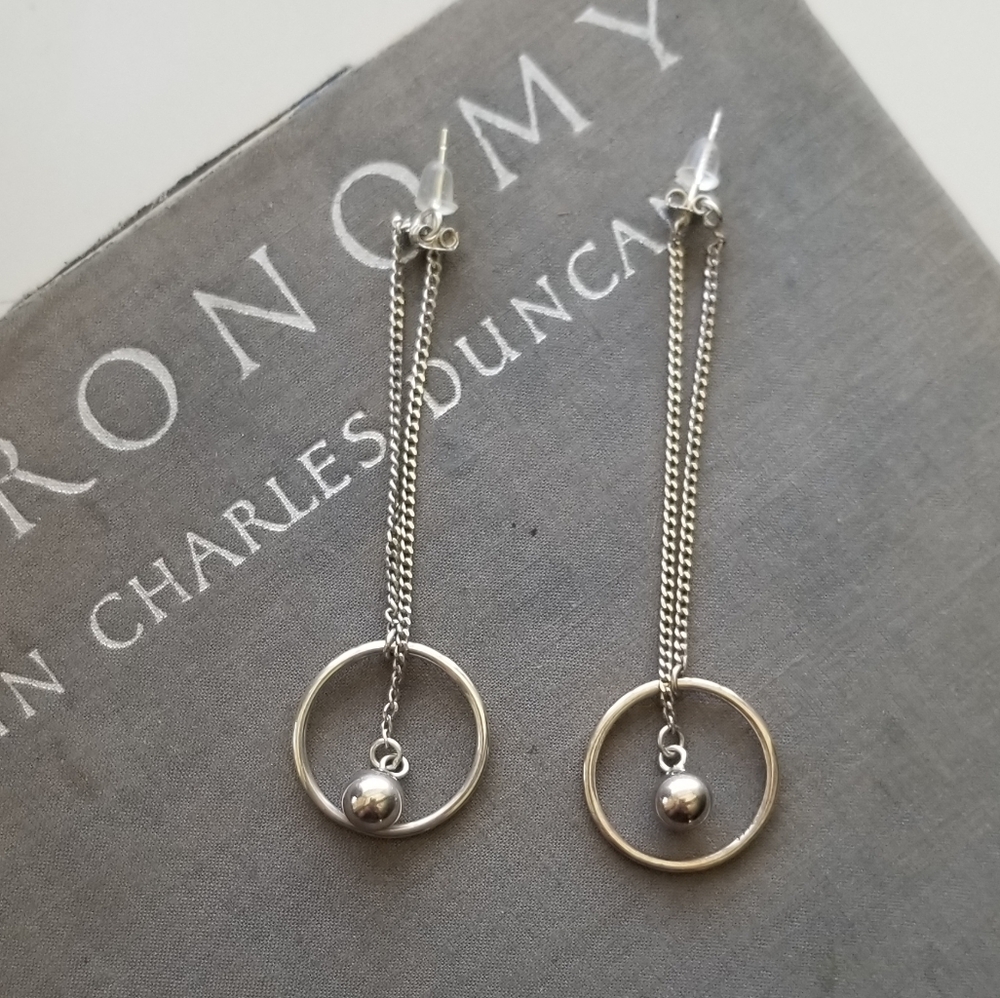 Silver circle ball dangle earrings